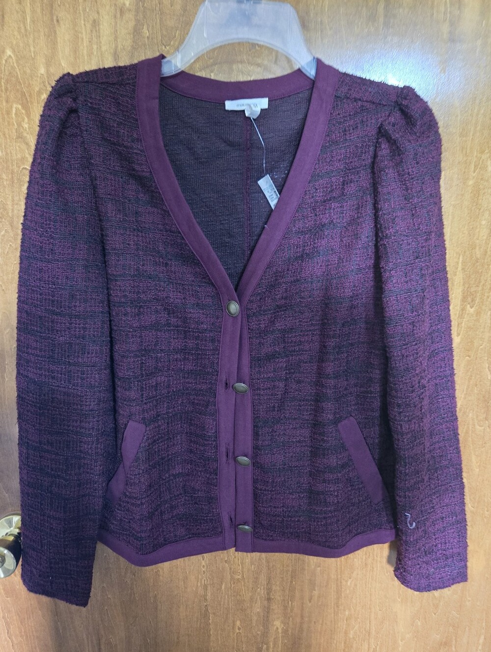 Maurices Plum Tweed Button-Front Cardigan